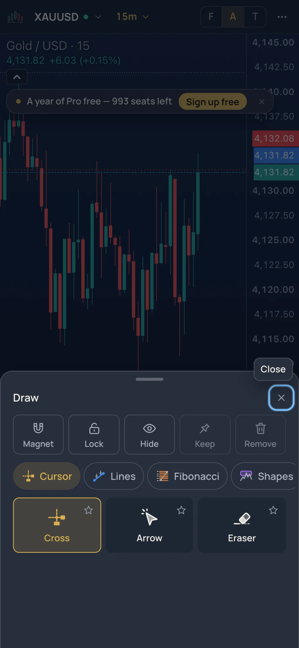 The Draw sheet: the switches on top, the tool groups as tabs, the tools as tiles